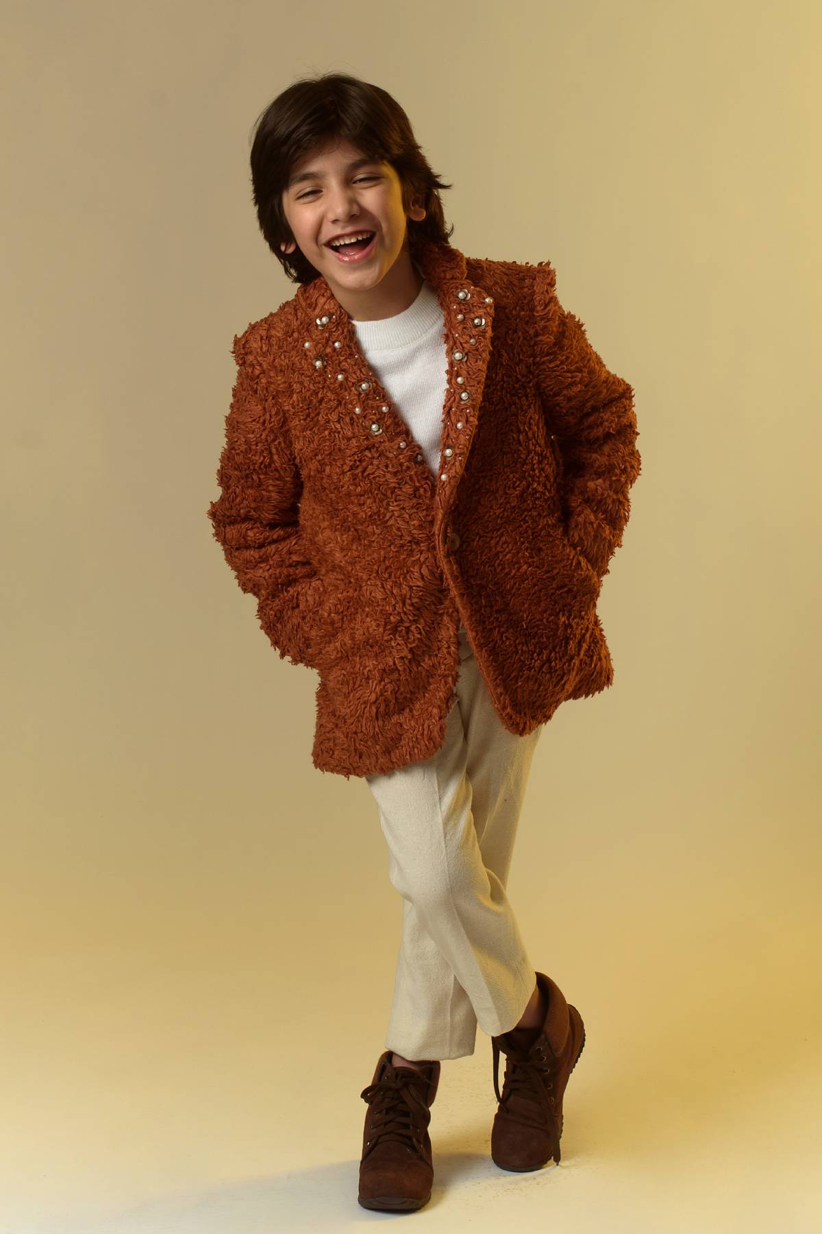 Buy Kids Designer Littleens Blazer jacket with embellished lapel, classic fit and bamboo button Online at ScrollnShops